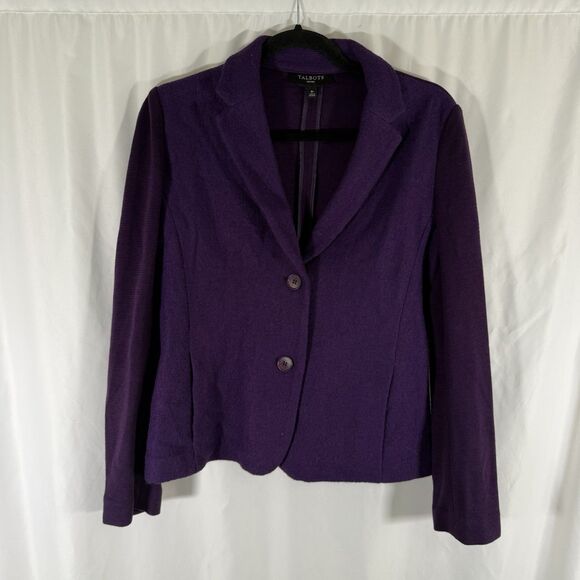 Talbots Blazer Women's 8P Solid Purple 2 Button Front Wool Blend Pockets - Picture 1 of 10